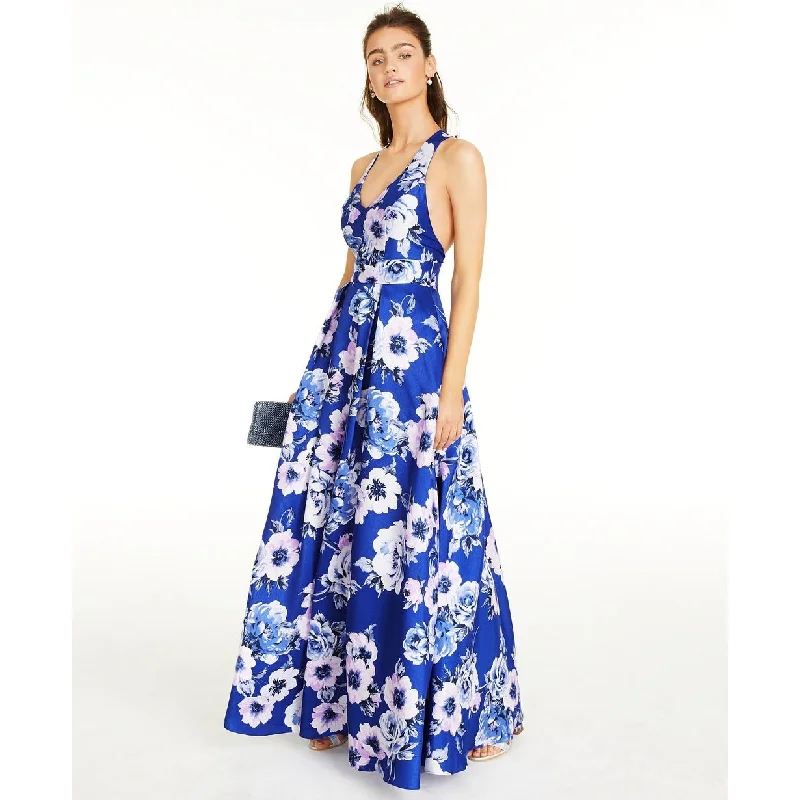 elegant mustard evening dress -City Studios Juniors' Allover-Floral Gown Blue Size 3