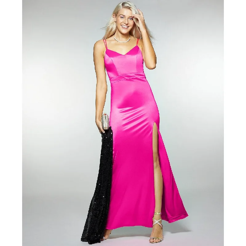 black formal evening dress -City Studios Juniors' Satin Lace-Back Gown Dark Pink Size 13