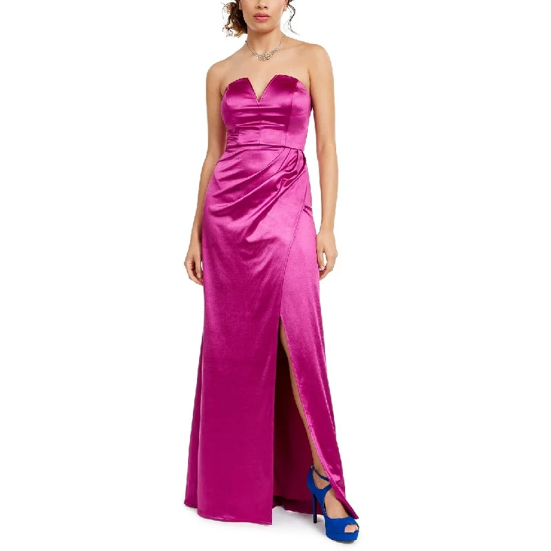 pink wrap evening dress -City Studios Juniors' Strapless Satin Slit Gown Purple Size 11