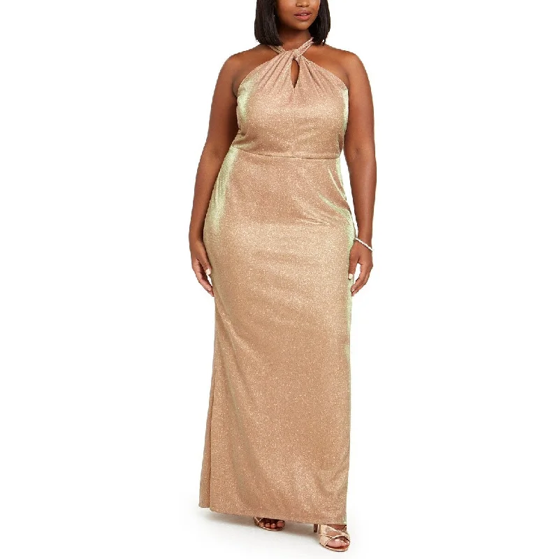 trendy evening dress sale -City Studios Women's Plus Size Trendy Metallic Halter Gown Gold Size 22W