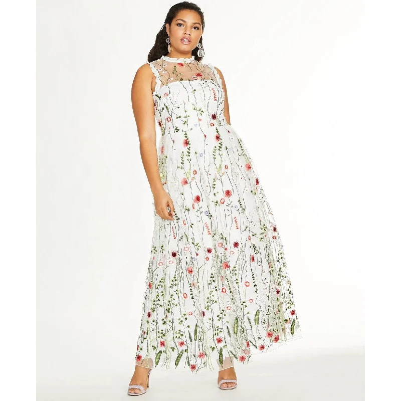 green spring evening dress -City Studios Women's Trendy Plus Size Embroidered Floral Gown White Size 20W