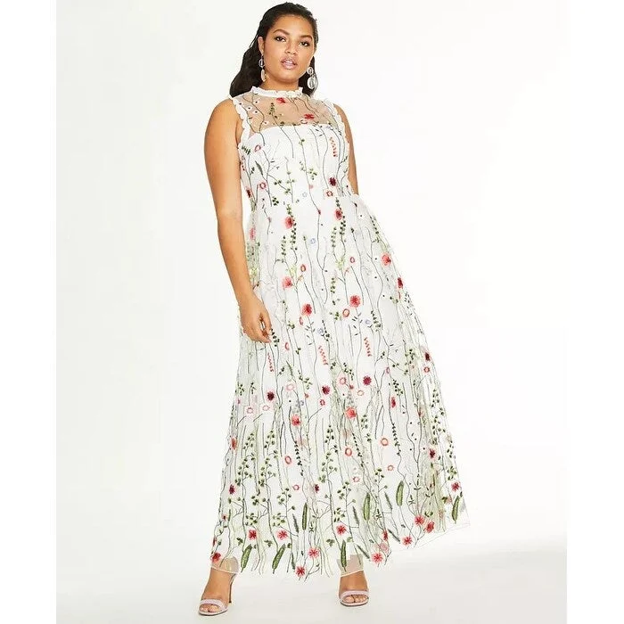 affordable evening dress online -City Studios Women's Trendy Plus Size Embroidered Floral Gown White Size 22