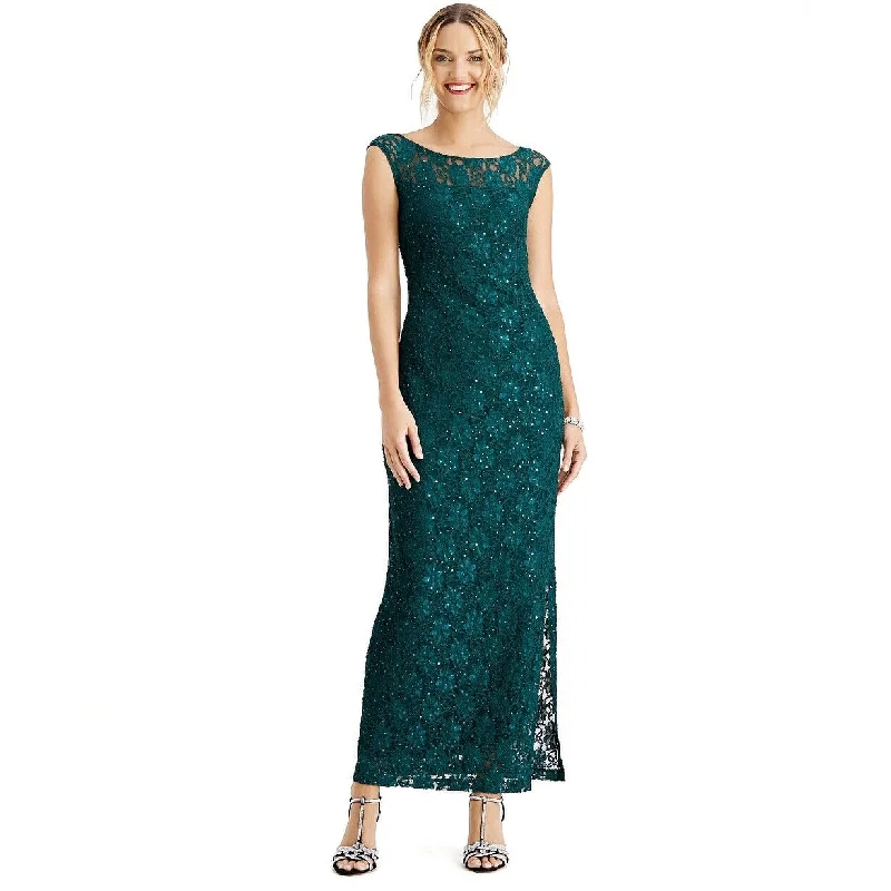 purple beach evening dress -Connected Women's Sequined Lace Slit Gown Green Size 14