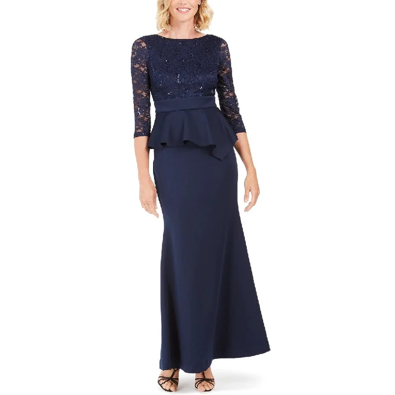 blue evening dress with sleeves -Jessica Howard Women's Peplum Gown Navy Size 8