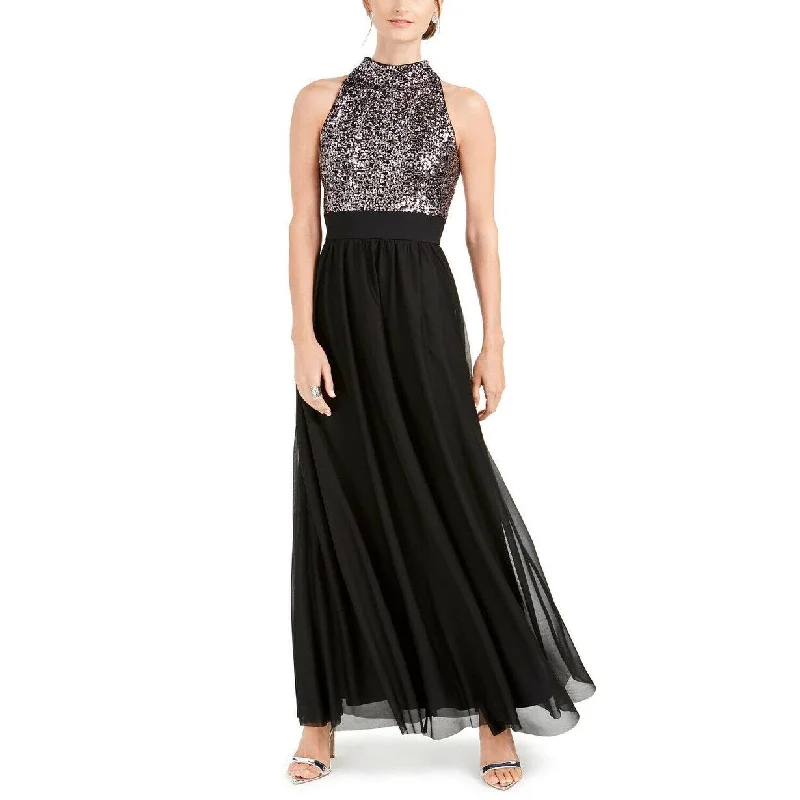 elegant indigo evening dress -Jessica Howard Women's Petite Sequin-Top Gown Silver Size S