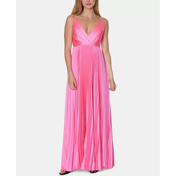 blue long sleeve evening dress -Laundry By Shelli Segal Women's V Neck Pleated Gown Pink Size 2