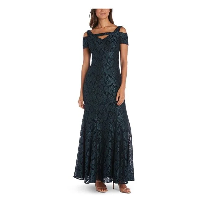 black glamorous evening dress -Nightway Women's Lace Cold-Shoulder Mermaid Gown Green Size 1