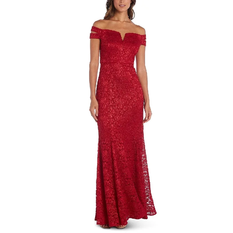 white prom evening dress -Nightway Women's Lace Off-The-Shoulder Gown Red Size 14