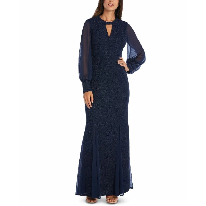 trendy purple evening dress -Nightway Women's Long-Sleeve Keyhole Gown Navy Size 10