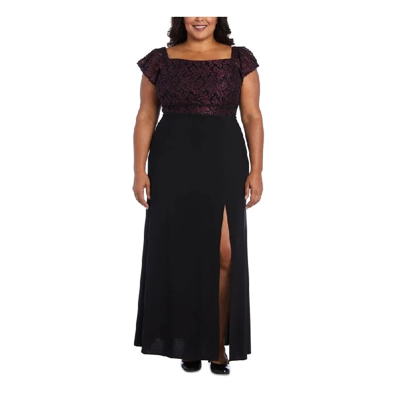 elegant mustard evening dress -Nightway Women's Plus Size Off-The-Shoulder Gown Purple Size 22W