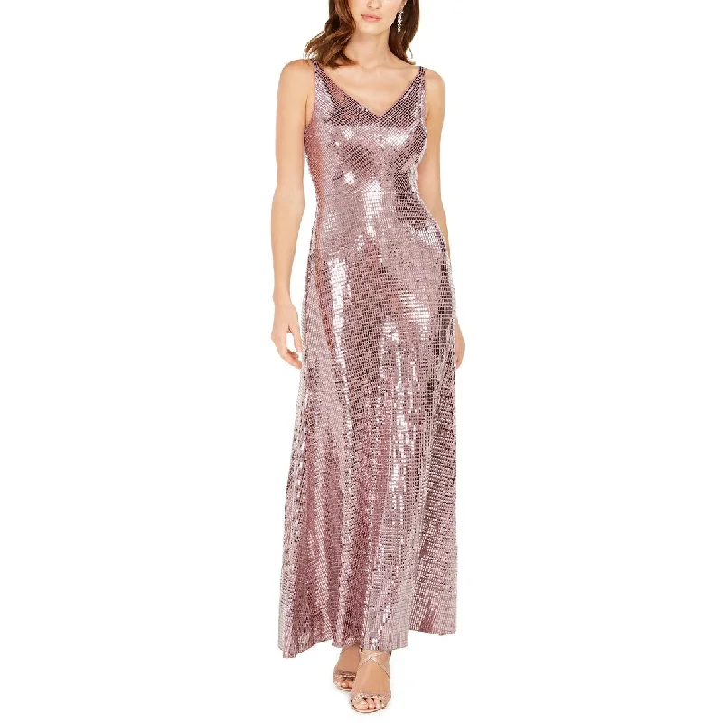 elegant khaki evening dress -Nightway Women's V-Neck Sequined-Dot Gown Pink Size 8