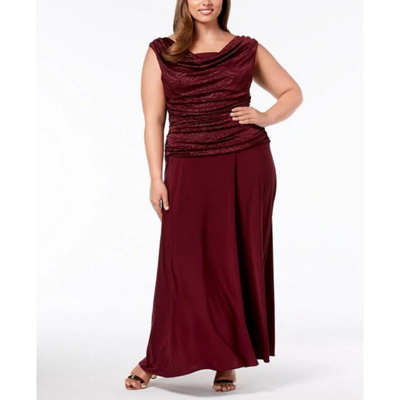 casual black evening dress -R & M Richards Women's Plus Size Ruched Gown Dark Red Size 18