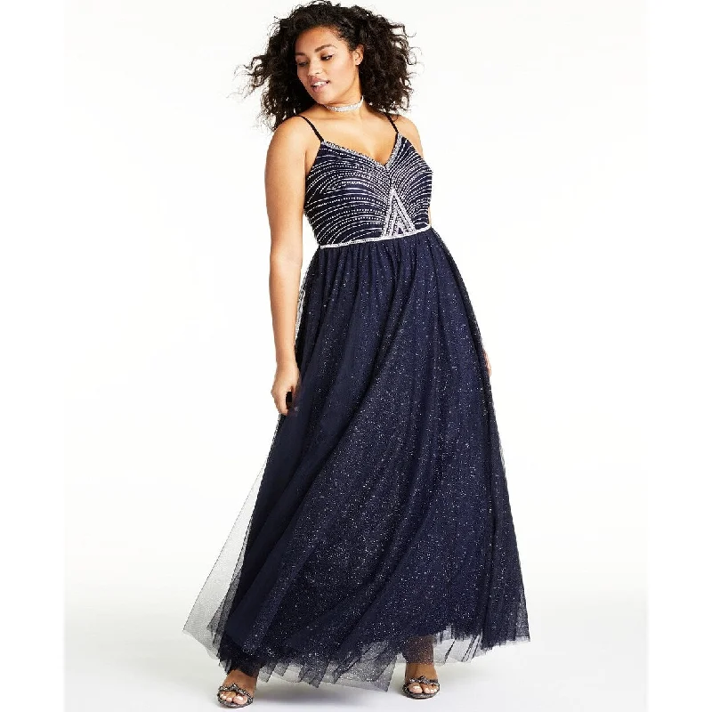 cocktail evening dress cheap -Say Yes To The Prom Juniors' Plus Size Trendy Rhinestone-Top Gown Blue Size 16W