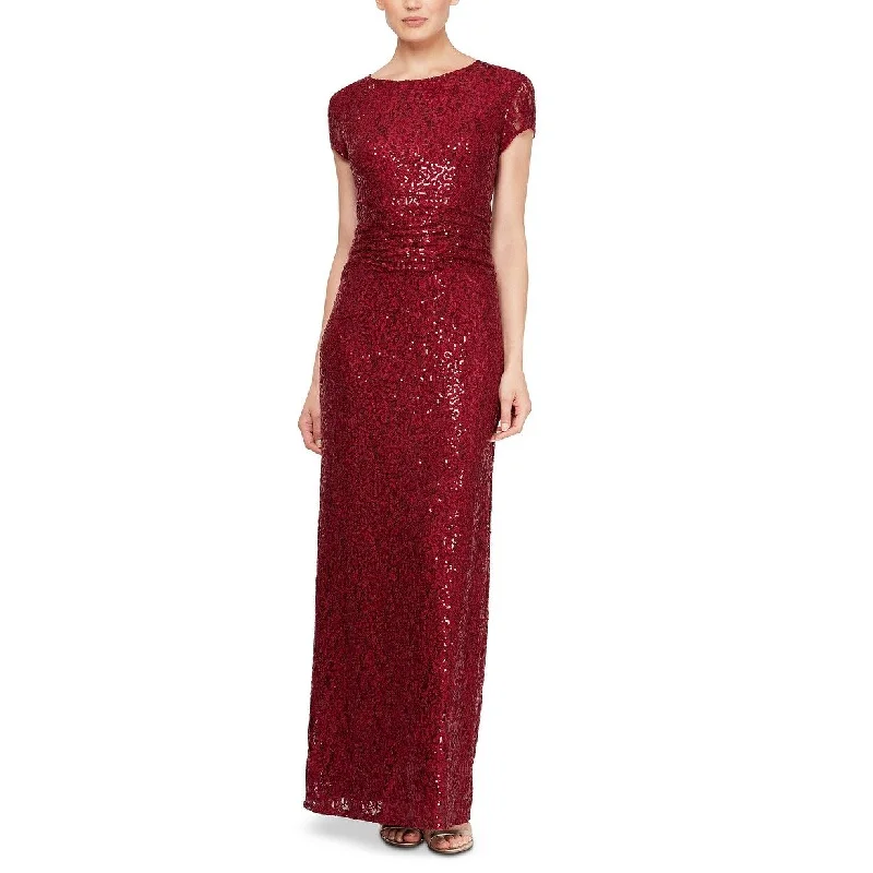 casual black evening dress -Sl Fashions Women's Sequined Lace Gown Garnet Size 16