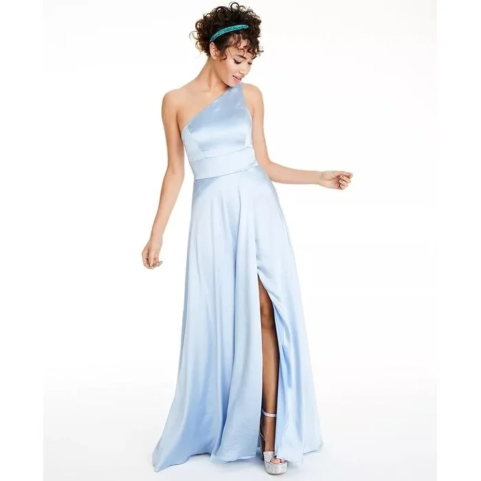 blue festival evening dress -Speechless Junior's One Shoulder Satin Gown Blue Size 3