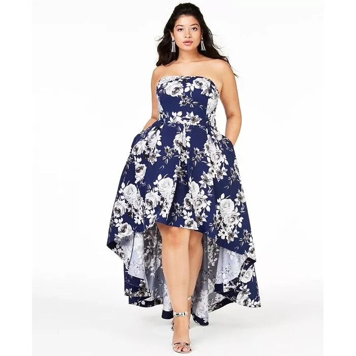 purple festival evening dress -Speechless Women's Trendy Plus Size Strapless High-Low Gown Navy Size Square 24 - Square 24