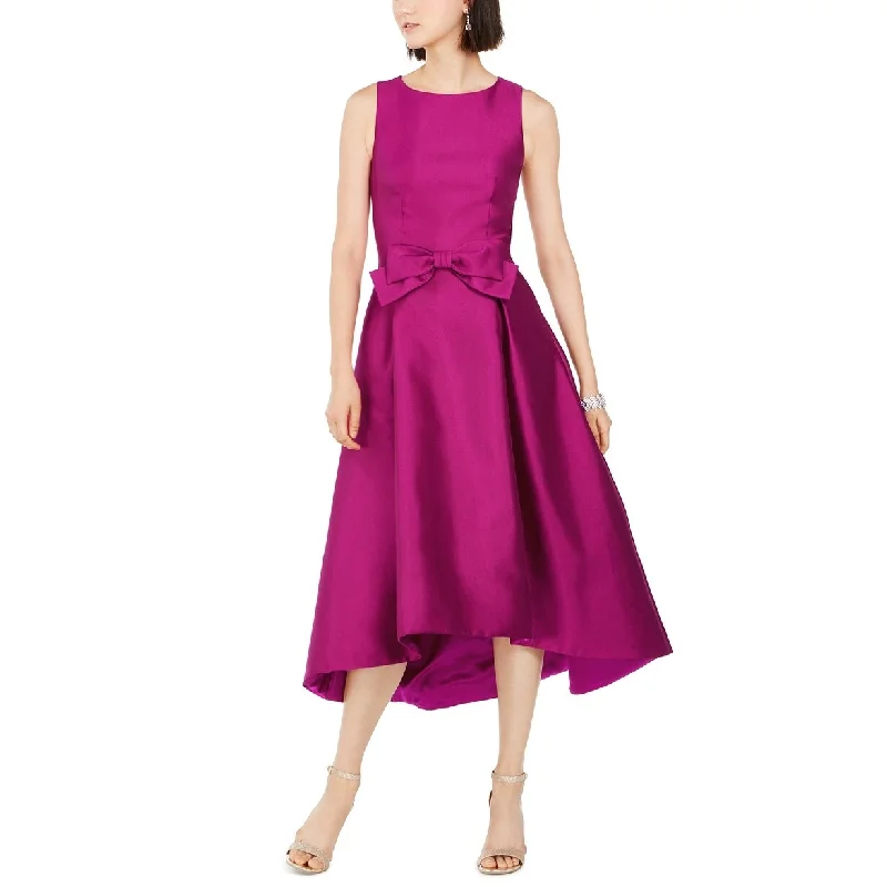 green ruffle evening dress -Tahari Mikado Women's High Low Gown Purple Dark Pink Size 16