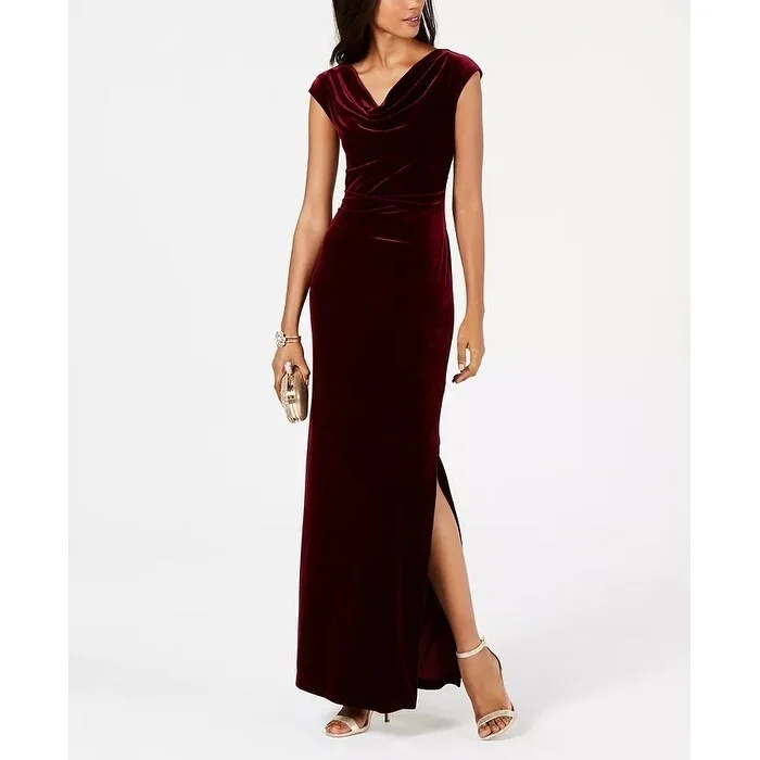 casual lime evening dress -Vince Camuto Women's Petite Velvet Cowlneck Gown Dark Red Size 8 P - 8P