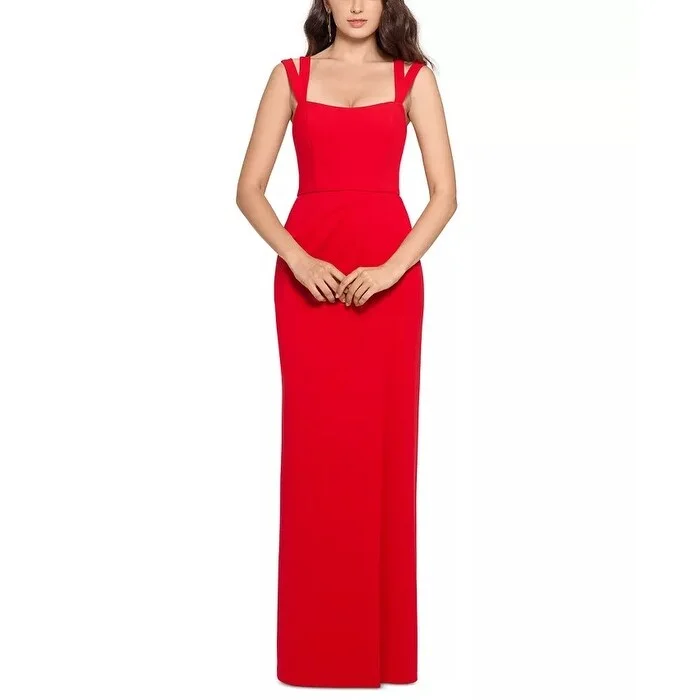 pink spring evening dress -XSCAPE Women's Double Strap Gown Red Size 8