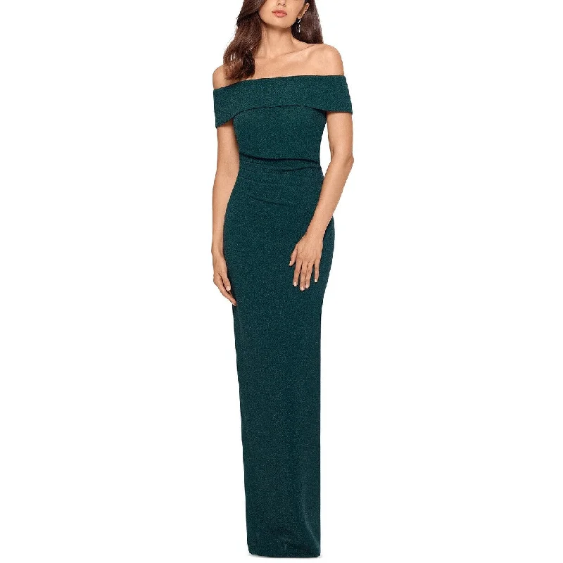 elegant black evening dress -Xscape Women's Glitter Off-The-Shoulder Gown Green Size 6