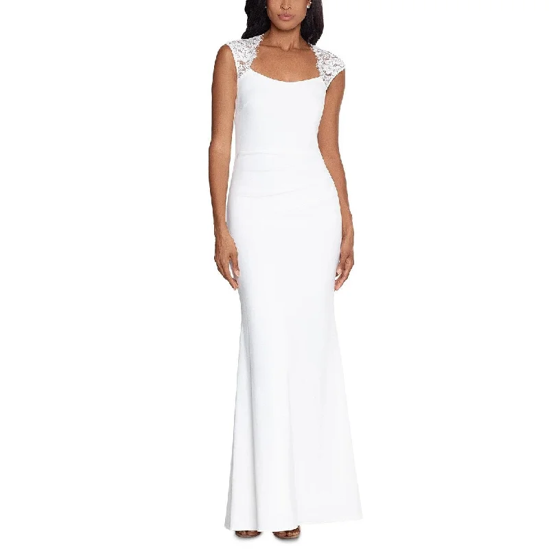 white holiday evening dress -XSCAPE Women's Lace Trim Cutout Back Gown White Size 6