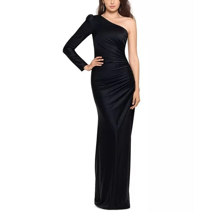 elegant grey evening dress -Xscape Women's One-Shoulder Satin Gown Black Size 4