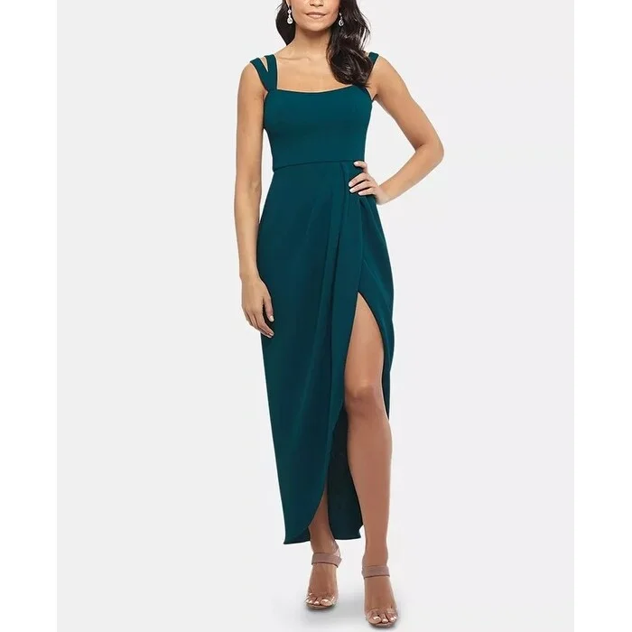 black spring evening dress -XSCAPE Women's Petite Double-Strap Gown Lt/Pas Green Size 14P