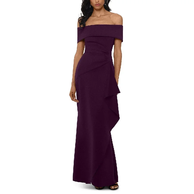 black club evening dress -Xscape Women's Ruffled Off-The-Shoulder Gown Dark Purple Size 6