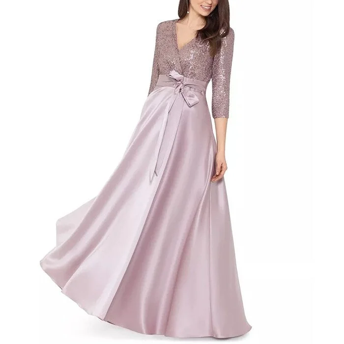 purple velvet evening dress -XSCAPE Women's Sequinned Ballgown Beige Size 10 Petite - 10 Petite