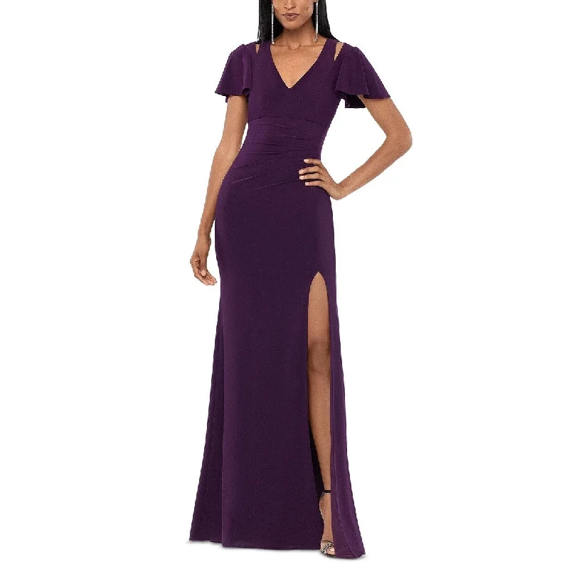 white dinner evening dress -XSCAPE Women's Split Shoulder A Line Gown Purple Size 8