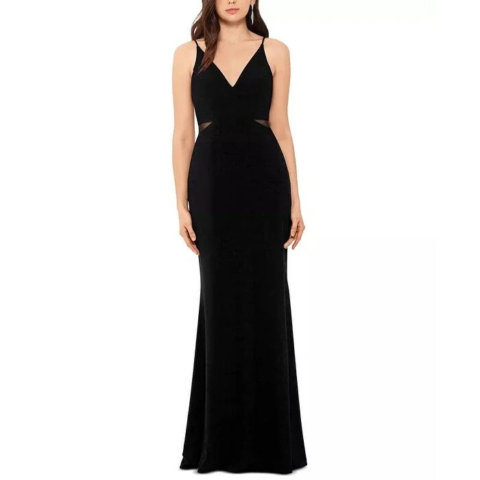 white bridesmaid evening dress -Xscape Women's V Neck Mesh Detail Gown Black Size 16