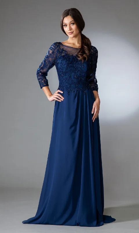 midnight blue maxi dresses -Amelia Couture Long Formal Dress 7043