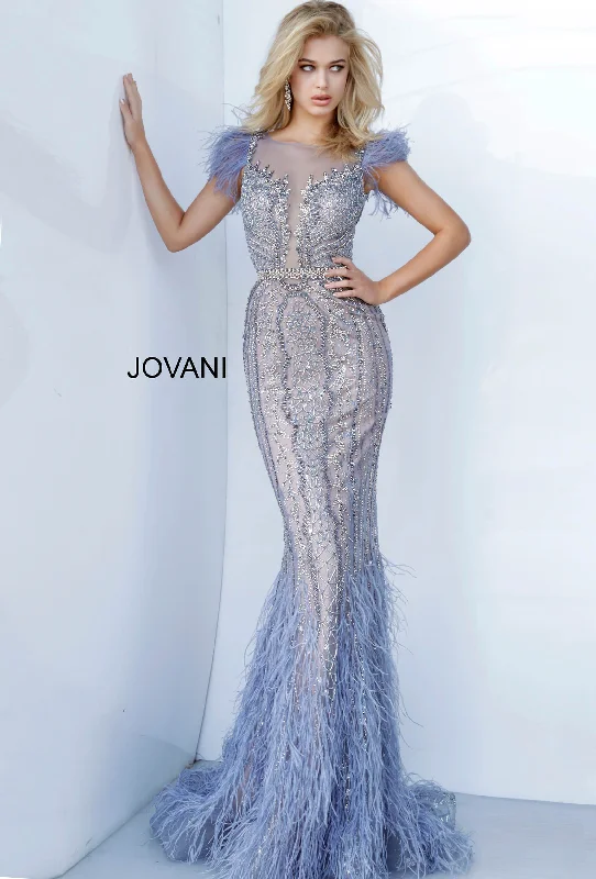 white maternity evening dress -Beaded Feather Fitted Sleeveless Gown by Jovani 02326