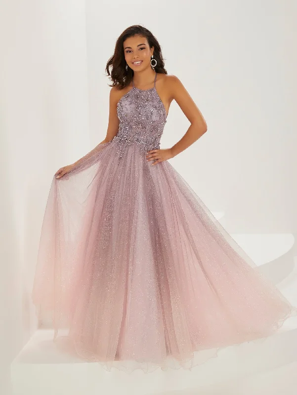 pink summer evening dress -Beaded Ombre Tulle Halter Gown by Tiffany Designs 16947