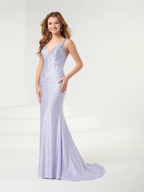 blue lace evening dress -Beaded Spandex Strappy Back Trumpet Dress by Panoply 14090