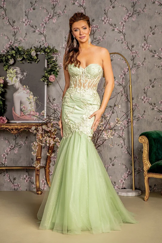 green wedding evening dress -Embroidered Strapless Mermaid Dress by GLS Gloria GL3211