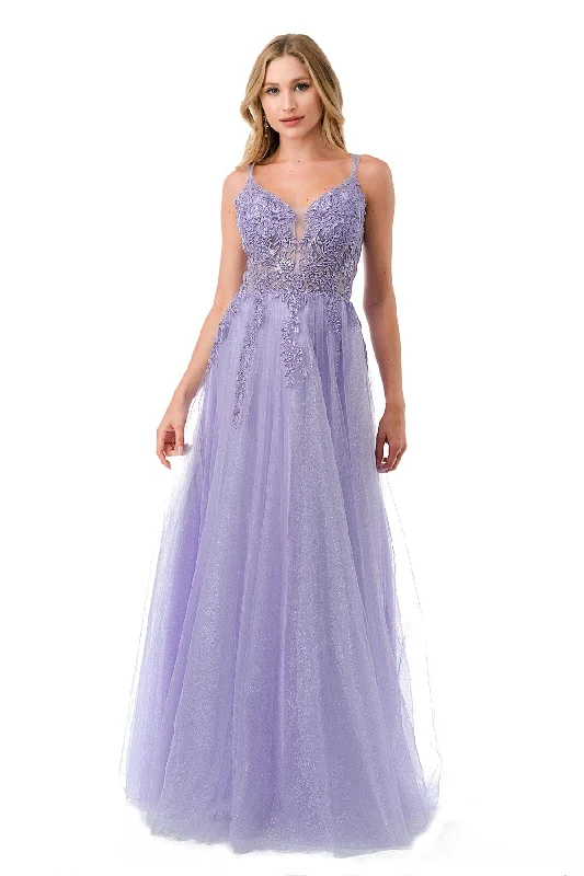 elegant violet evening dress -Embroidered Sweetheart Tulle Gown by Coya L2790W