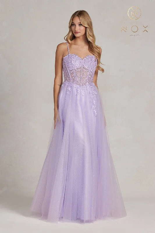 sequin evening dress cheap -Embroidered Sweetheart Tulle Gown by Nox Anabel F1087