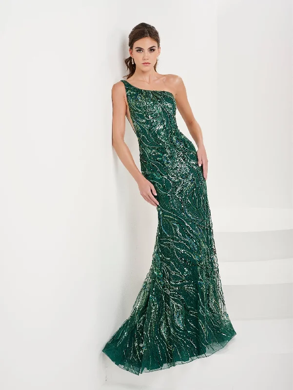 vintage style evening dress -Fitted Embellished One Shoulder Gown by Panoply 14188