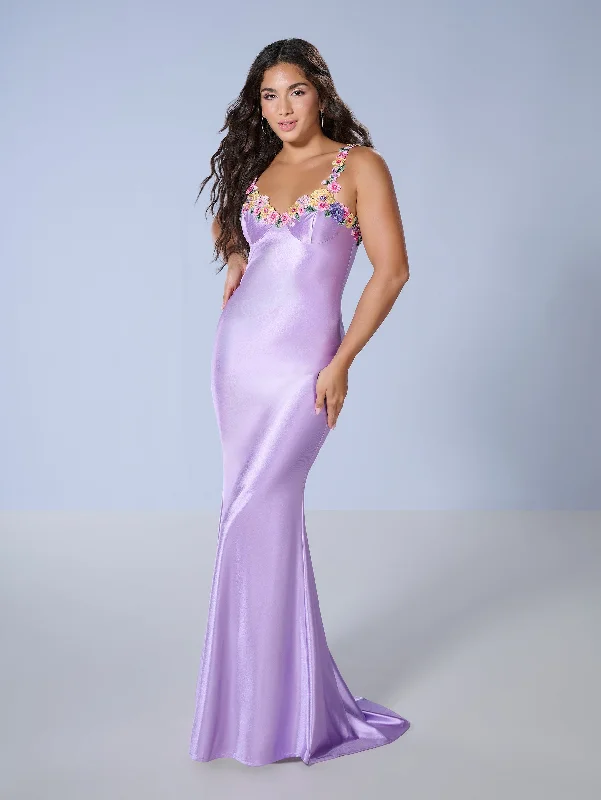 casual aqua evening dress -Floral Applique Jersey Gown by Tiffany Designs 16145