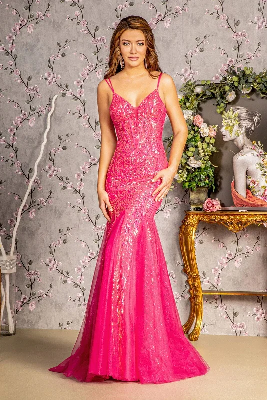 long evening dress for gala -Sequin Print Corset Mermaid Dress by GLS Gloria GL3228