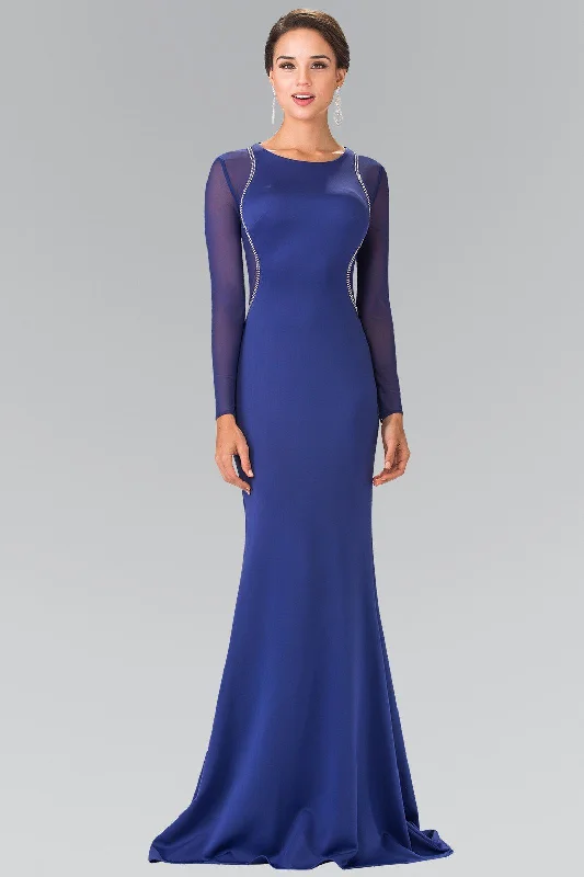 blue club evening dress -Beaded Sheer Long Sleeve Gown by Elizabeth K GL2284