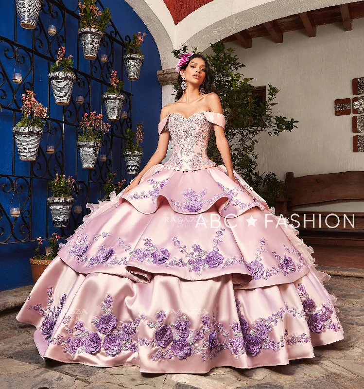 pink short sleeve evening dress -Tiered Floral 2-Piece Quinceanera Dress by Ragazza M47-147