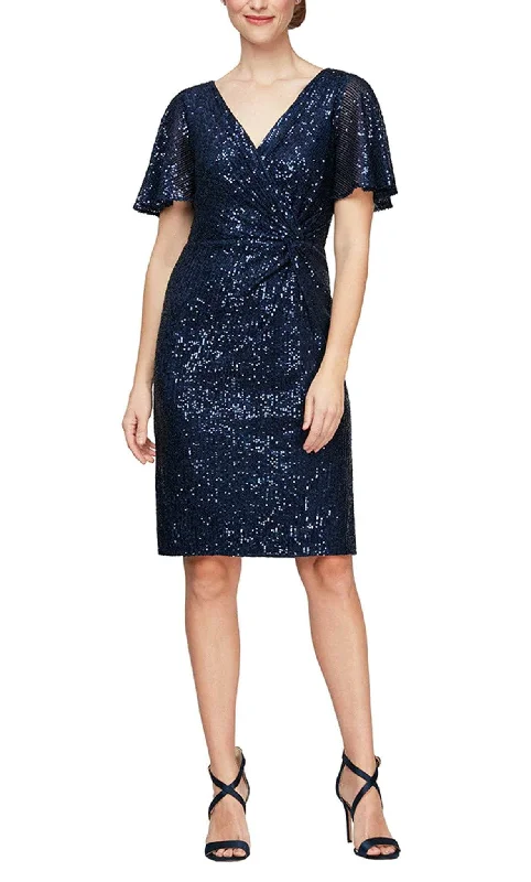 Alex Evenings 8296702 - Flutter Sleeve Sequin Cocktail Dress