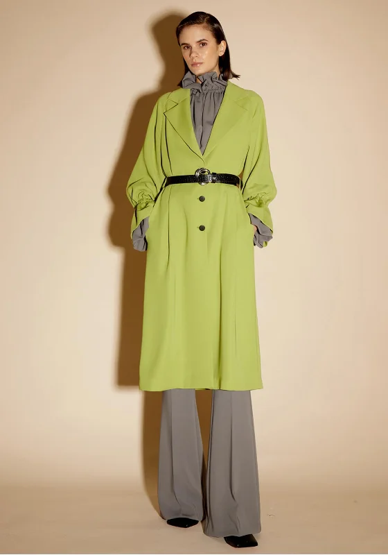 elegant chiffon maxi dresses -Birelin Long Belted Trench Coat, Matcha