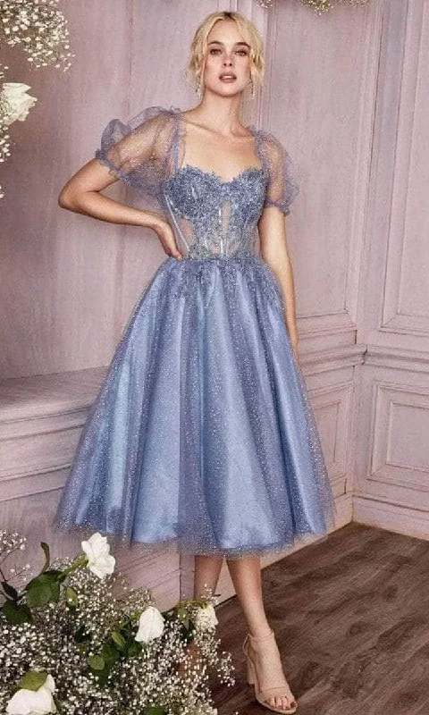 Cinderella Divine - Lace Appliqued Sweetheart Prom Dress CD0187 - 1 pc Smoky Blue In Size XS Available