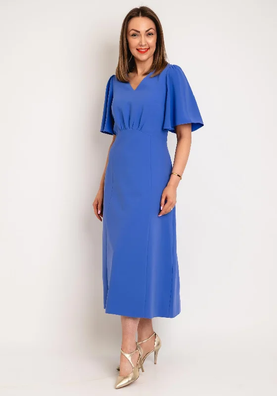 ruffled hem maxi dresses -Ella Boo V Neck Aline Long Dress, Azure