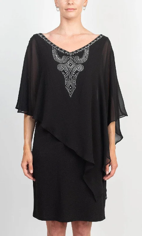 Glamour GRN989 - Embellished Cape Formal Dress