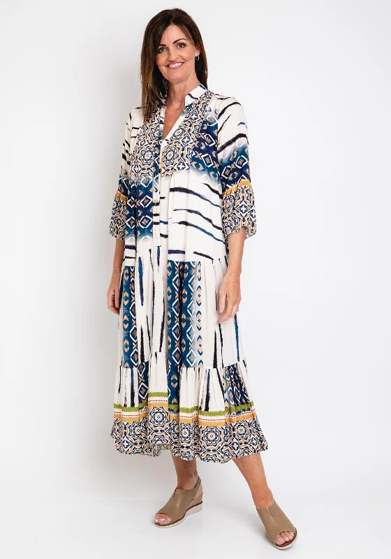 Maxi Dresses 长尾词关键词（全新的500个）The Serafina Collection One Size Long Print Smock Dress, Cream Blue