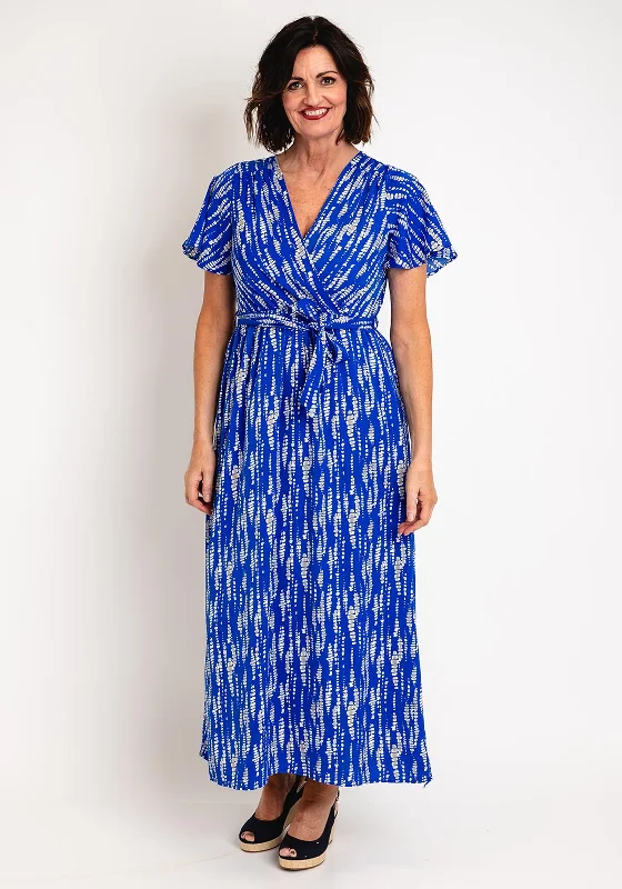 polka dot maxi dresses for picnics -Serafina Collection Abstract Print Long Wrap Dress, Blue